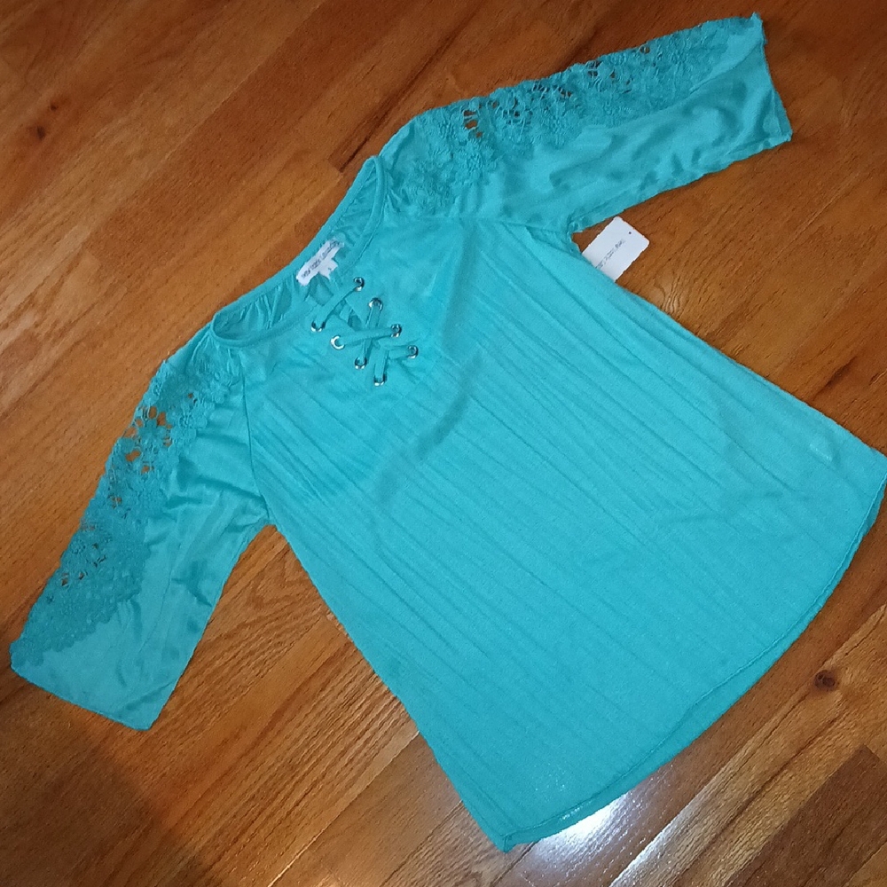 New York Laundry Green Embellished 3/4 Sleeve Blouse Size Small